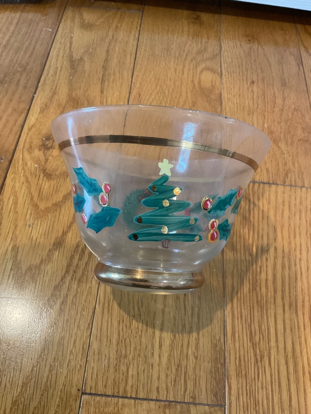 Vintage Hand Painted Holiday Christmas Wreath Footed Bowl